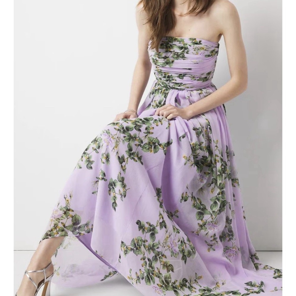 White House Black Market Strapless Floral Chiffon Maxi Dress  NWT $220   12 Sz